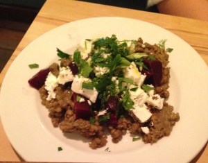 Feta, beetroot and lentil salad.