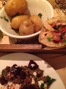 Souvlaki and new potatoes 