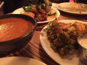 Dishoom chicken tikka, gunpowder potatoes, daal