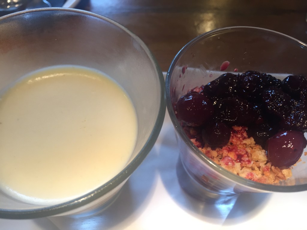 Honey pannacotta, poached apricots, flapjack crumble