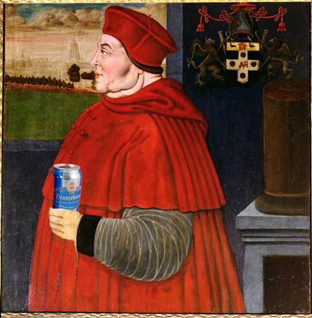 Thomas Wolsey enjoying a cold can of Oranjeboom.