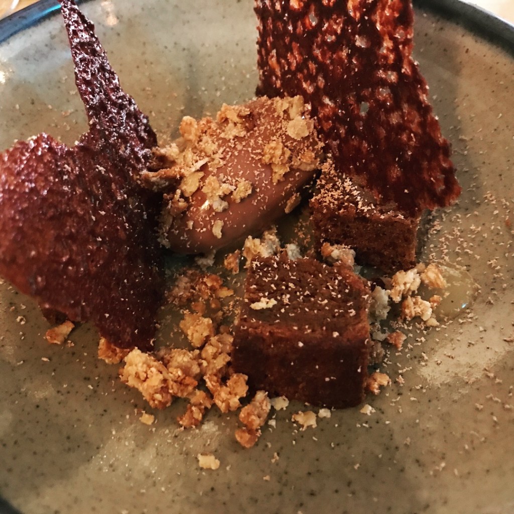 Chocolate, spiced orange cake and barley crisp Salt Stratford